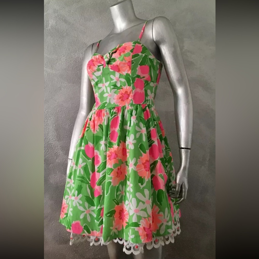 Lilly Pulitzer Floral Spring Cut Out Back Empire Waist Eyelet Dress